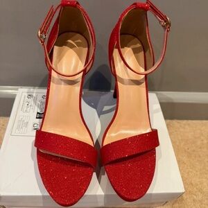 Red Sparkle Ankle Strap Heels by Red